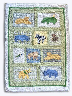 Vtg Pottery Barn Kids At The Zoo Animals Quilt Baby Nursery Crib Blanket 34x47